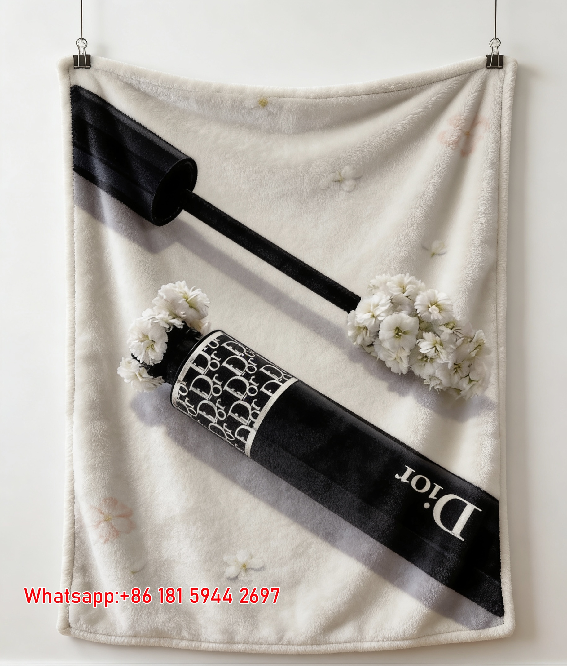 Dior Mascara White Flower Flannel Sofa Throw Blanket D337
